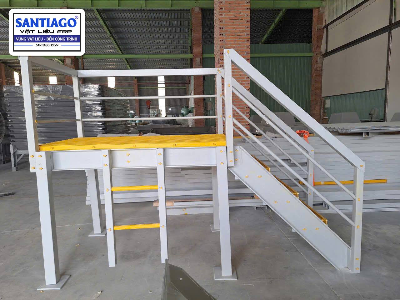 FRP stair set with landing and handrails