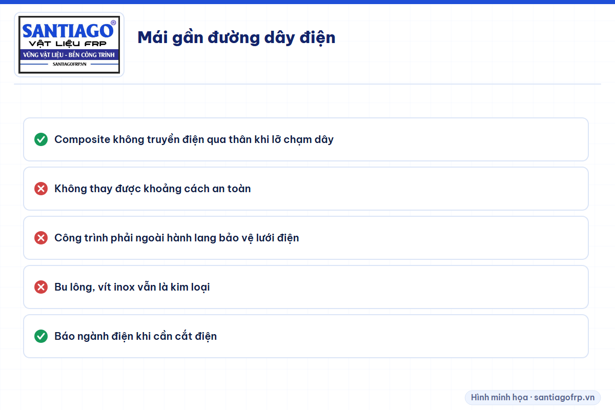 Các lưu ý khi làm mái gần đường dây điện