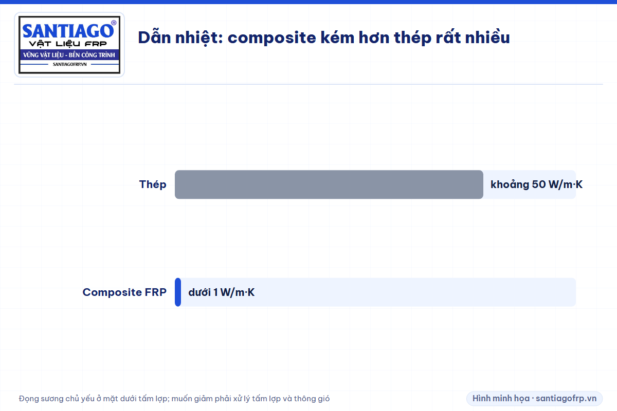 Biểu đồ hệ số dẫn nhiệt của thép và composite FRP