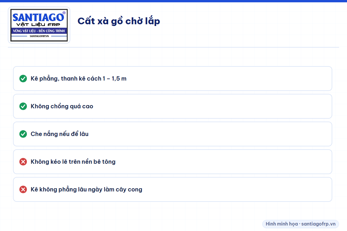 Cách cất giữ xà gồ composite chờ lắp