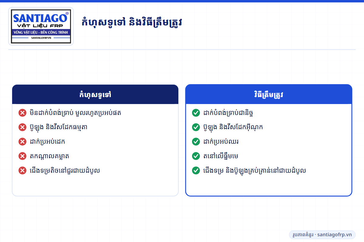 កំហុសដំឡើងទូទៅ និងវិធីត្រឹមត្រូវក្នុងការដំឡើងធ្នឹមរង FRP