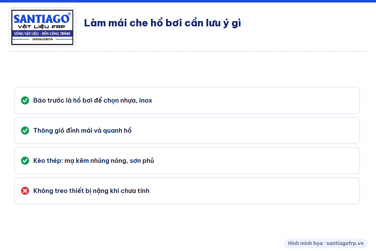 Bốn lưu ý khi làm mái che hồ bơi