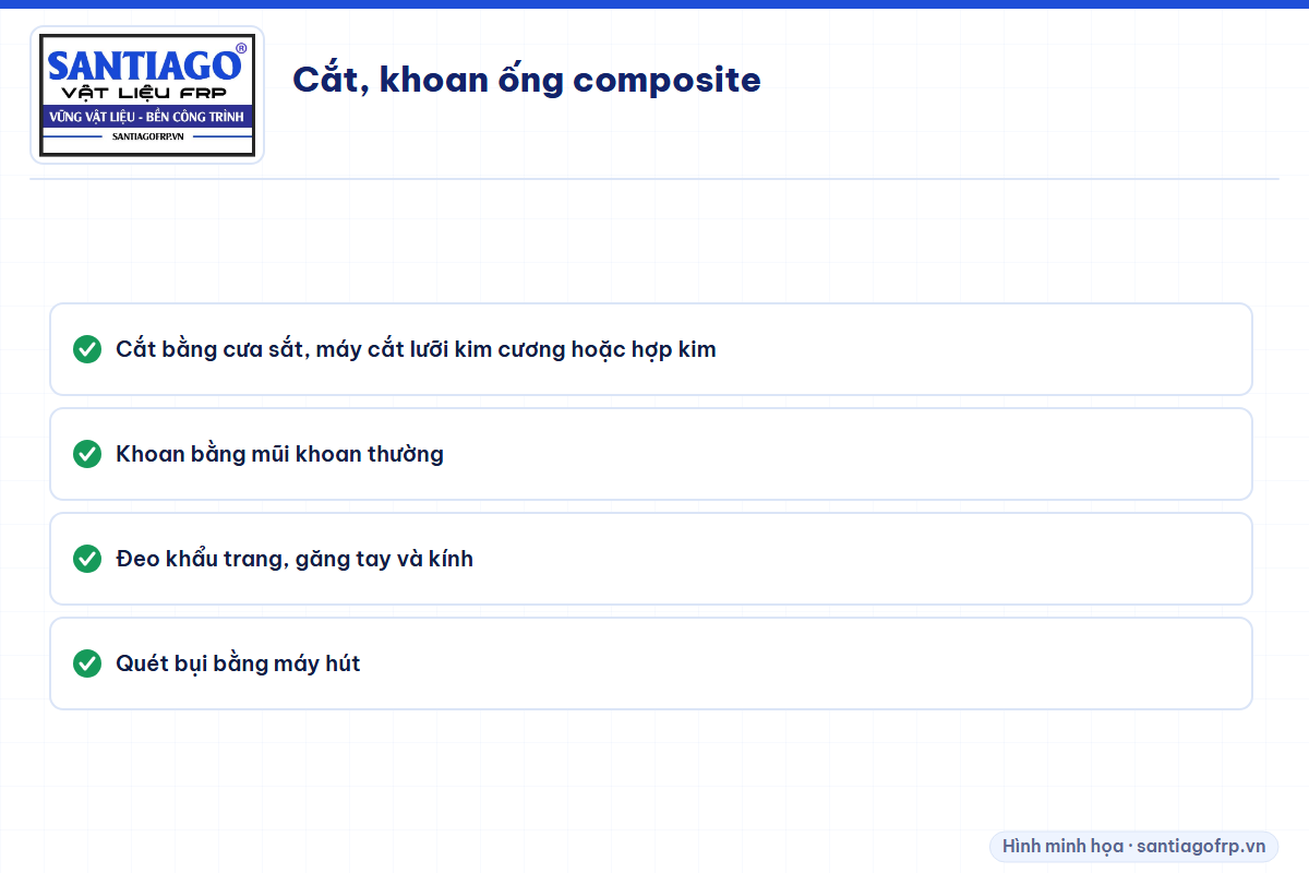 Các lưu ý khi cắt, khoan ống composite FRP