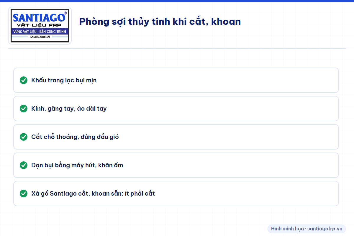 Cách phòng sợi thủy tinh dính vào người khi cắt khoan composite