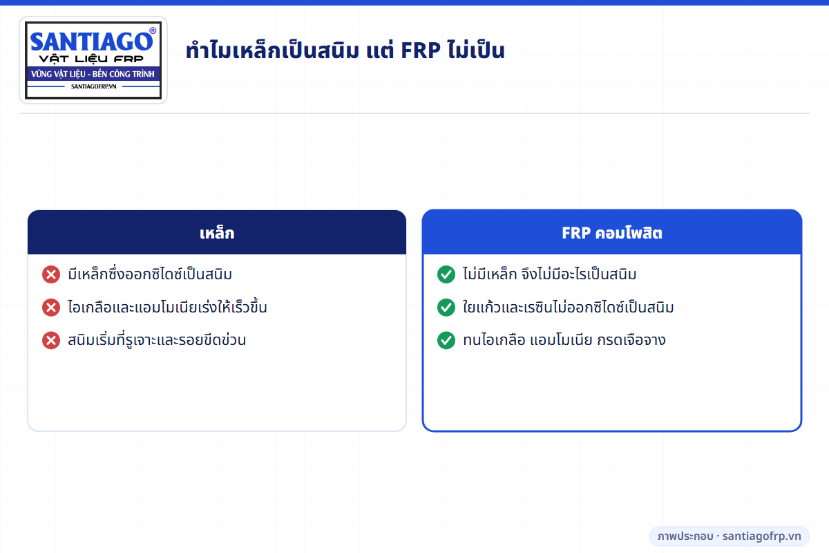 เปรียบเทียบเหล็กกับ FRP คอมโพสิตในอากาศที่กัดกร่อน