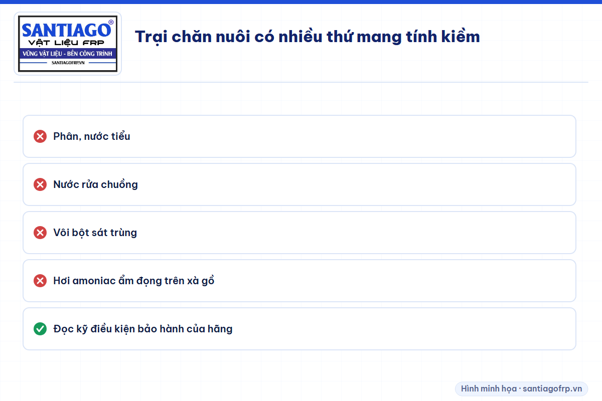 Các nguồn kiềm trong trại chăn nuôi làm hỏng lớp mạ nhôm kẽm