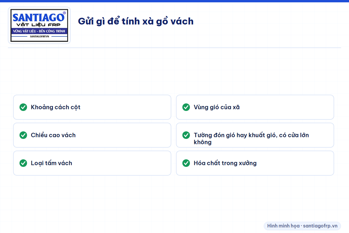 Thông tin cần gửi để tính xà gồ vách nhà xưởng