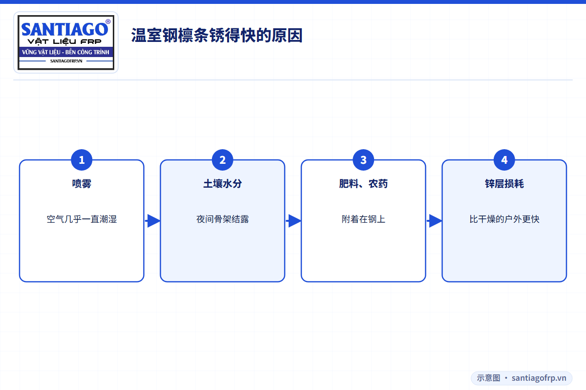 温室中钢檩条锈得快的原因